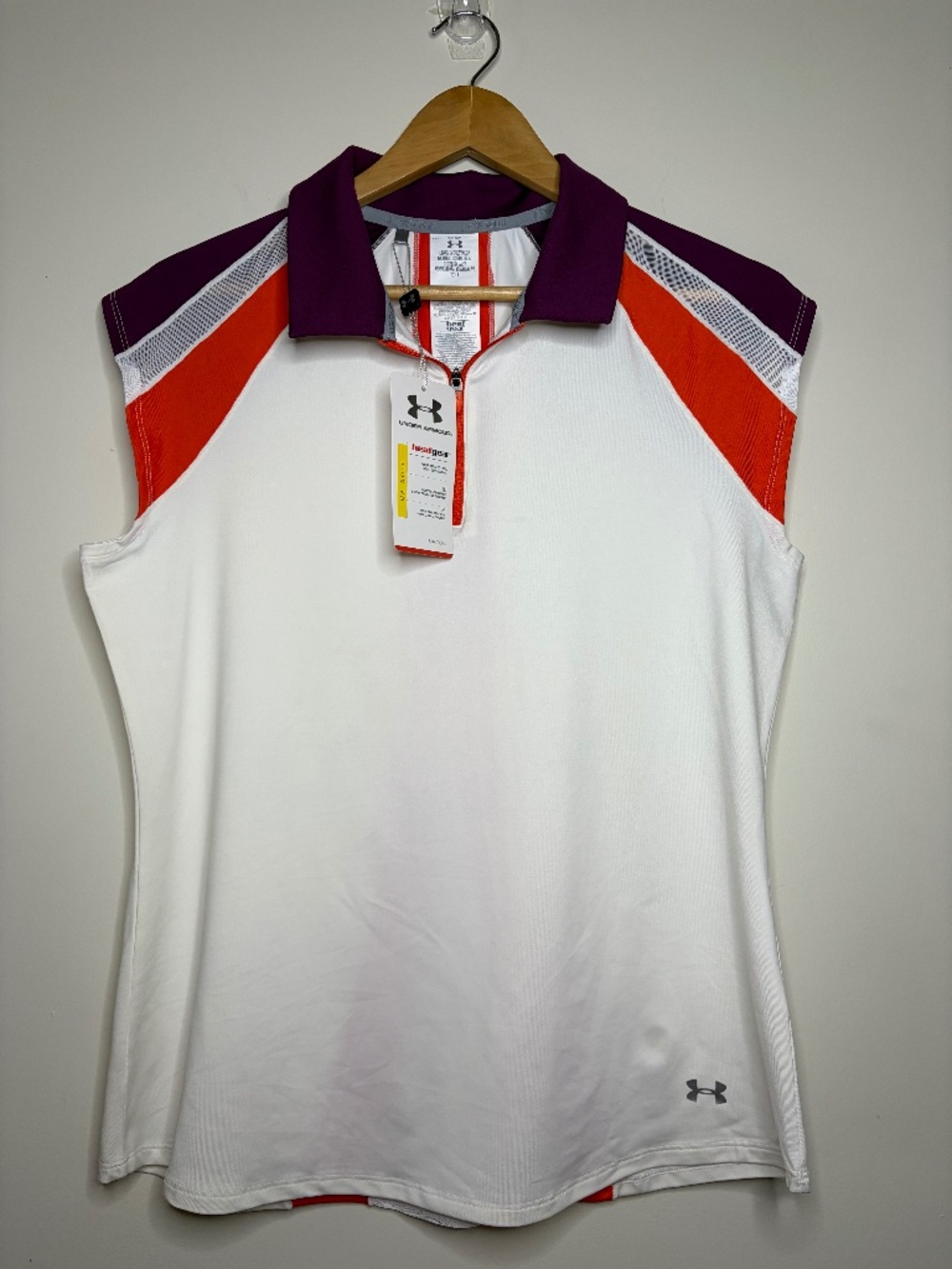 Under Armour HeatGear Sleeveless Golf Polo White Colorblock 1/4 Zip NWT